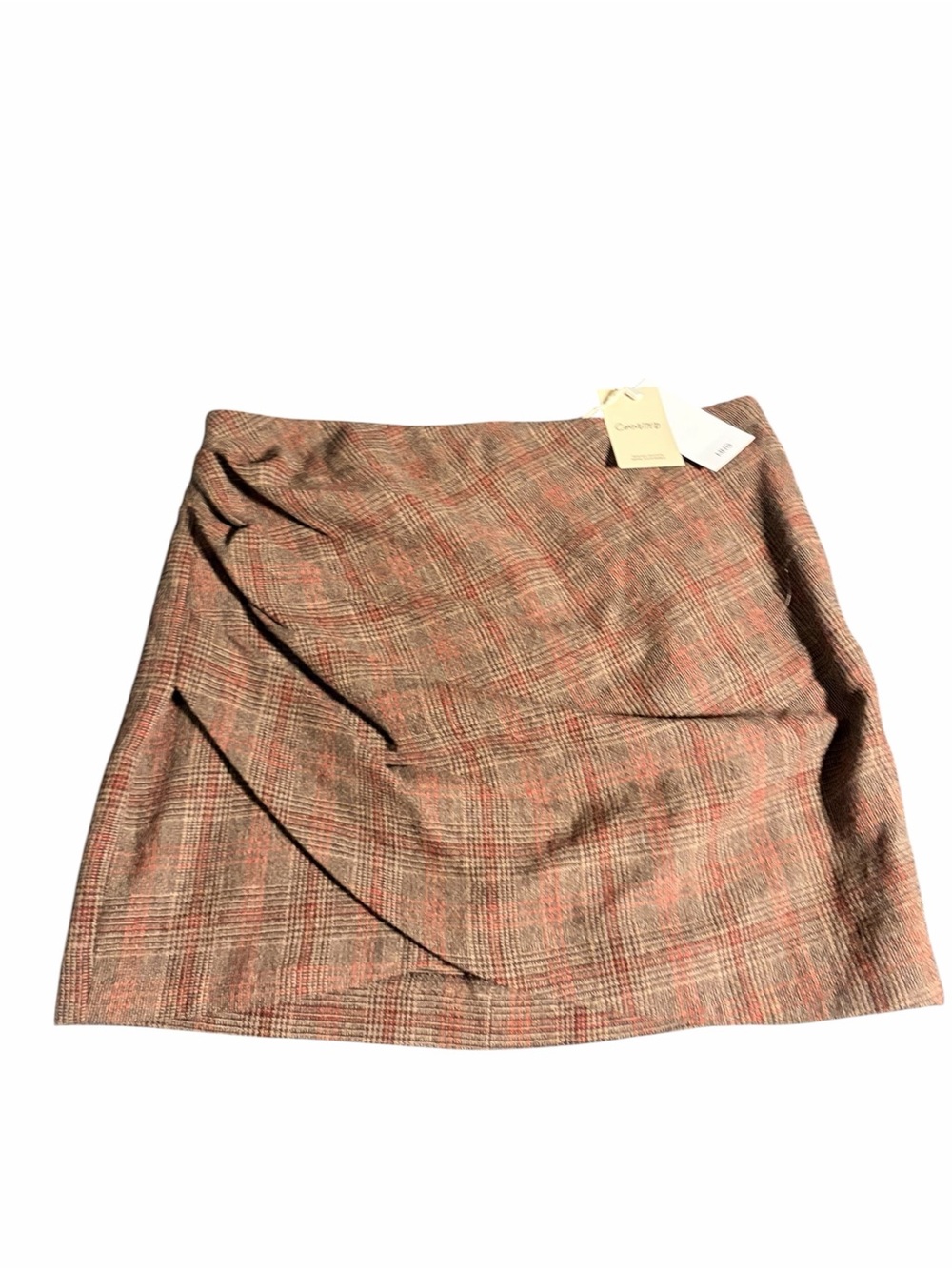 Mango Plaid Mini Wool Skirt in Brown and Red Hues